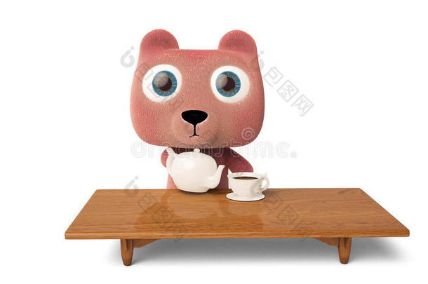 可爱的熊在茶3D渲染