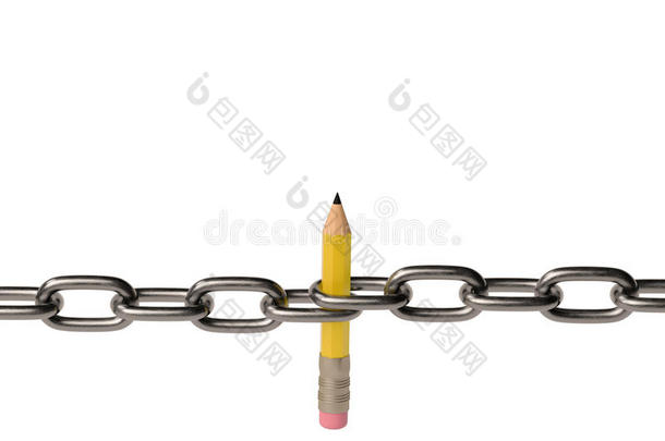 一支铅笔和两<strong>条</strong>链子，3D插图。