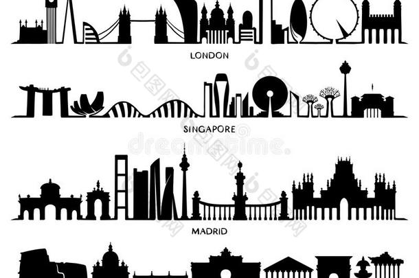 伦敦<strong>城市剪影</strong>，新加坡，马德里，罗马