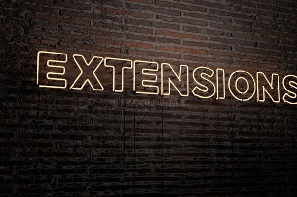 扩展-砖墙背景上的现实霓虹灯标志-3D渲染版税免费股票形象