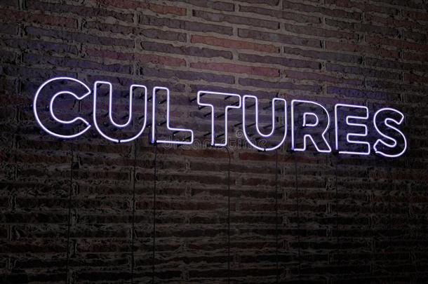 文化-现实的霓虹灯标志在砖墙背景-3D渲染版税免费股票形象