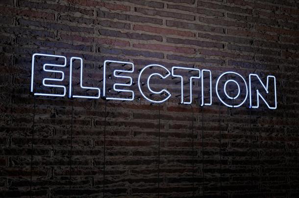 选举-现实的霓虹灯标志在砖墙背景-3D提供版税免费股票形象
