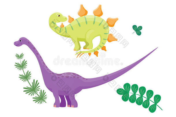 卡通恐龙双焦矢量插图孤立怪物动物恐龙史前人物爬行动物捕食者