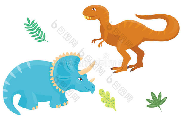 卡通恐龙矢量插图孤立怪物动物恐龙史前人物爬行动物捕食者侏罗纪