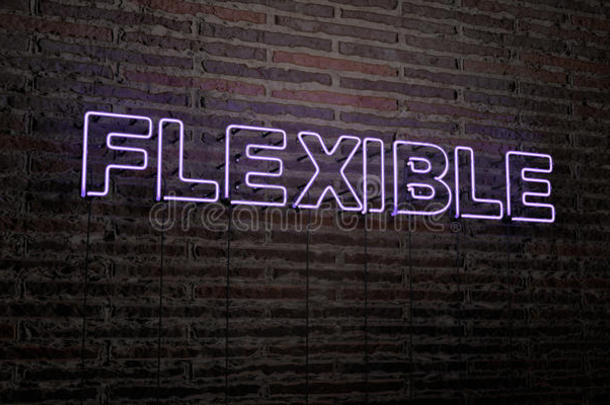 灵活-现实的霓虹灯标志在砖墙背景-3D渲染版税免费股票形象