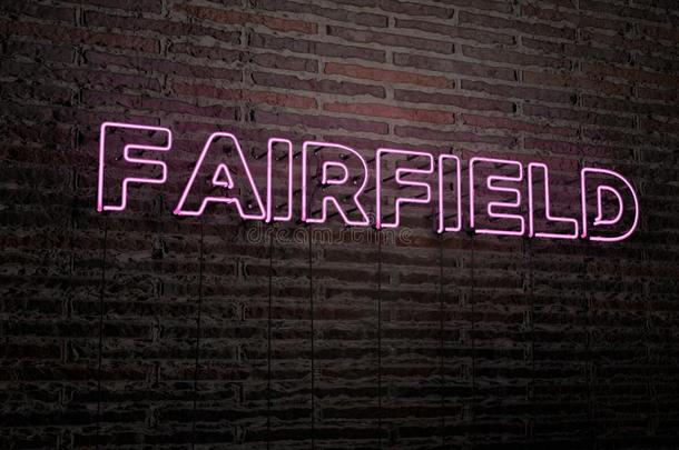 费尔菲尔德-现实的霓虹灯标志在砖墙背景-3D提供版税免费股票形象