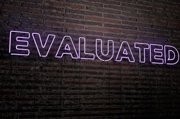 评估-现实的霓虹灯标志在砖墙背景-3D渲染版税免费股票形象