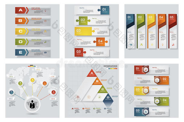 收集6个设计彩色演示模板。 矢量背景。