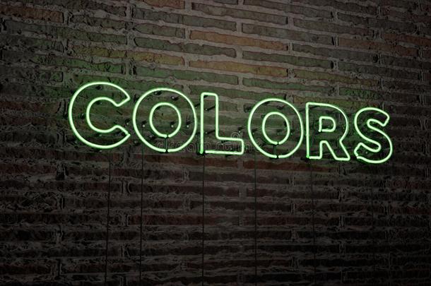 颜色-真实的霓虹灯标志在砖墙背景-3D渲染版税免费股票形象