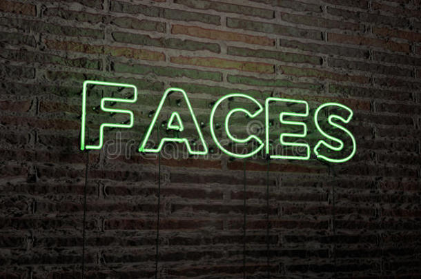 面对-现实的霓虹灯标志在砖墙背景-3D渲染版税免费股票形象