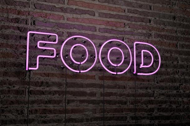 食物-现实的霓虹灯标志在砖墙背景-3D提供版税免费股票形象