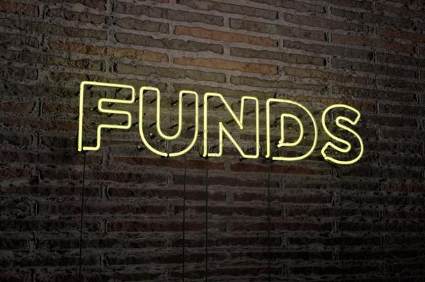 资金-现实的霓虹灯标志在砖墙背景-3D提供版税免费股票形象