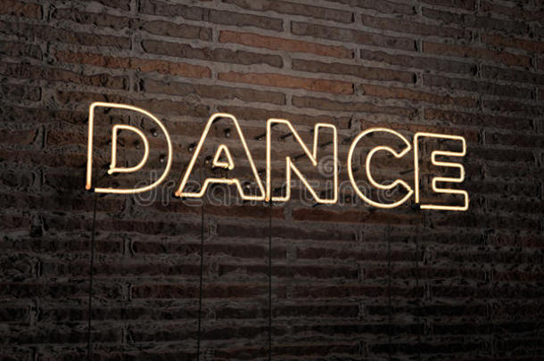 舞蹈-现实的霓虹灯标志在砖墙背景-3D渲染版税免费股票形象