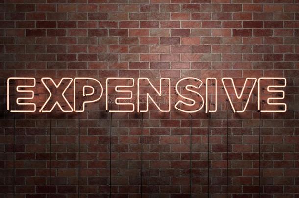 昂贵的-荧光霓虹灯管标志在砖瓦-正面视图-3D渲染版税免费股票图片