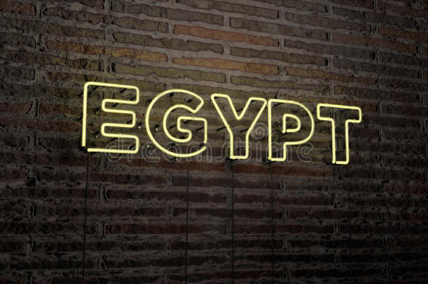 埃及-现实的霓虹灯标志在砖墙背景-3D提供版税免费股票形象