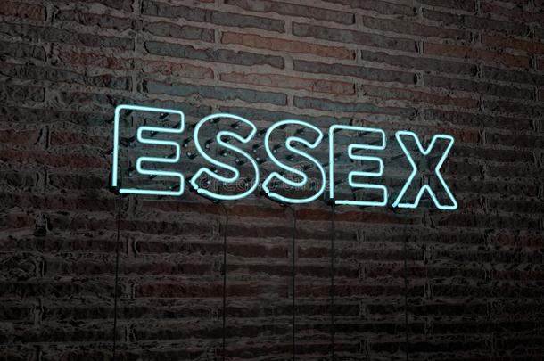 埃塞克斯-现实的霓虹灯标志在砖墙背景-3D提供版税免费股票形象