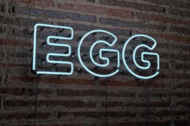 鸡蛋-现实的霓虹灯标志在砖墙背景-3D渲染版税免费股票形象
