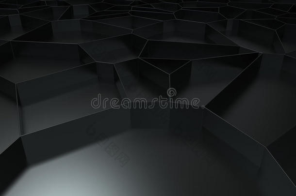抽象的三维Voronoi<strong>栅格</strong>在黑色背景