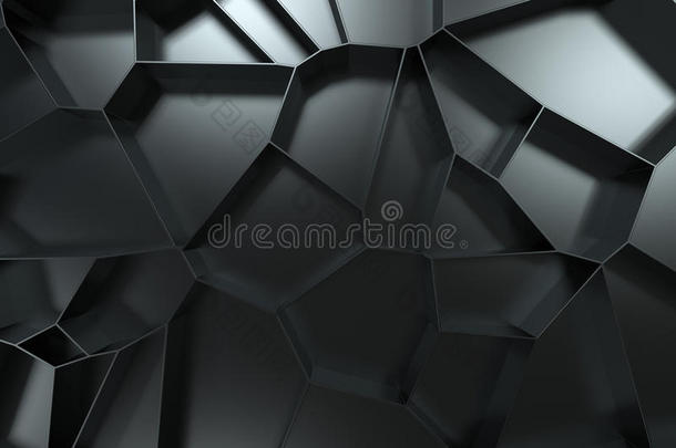 抽象的三维Voronoi<strong>栅格</strong>在黑色背景