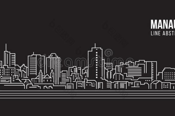 城市景观建筑线艺术矢量插图设计-马瑙斯市