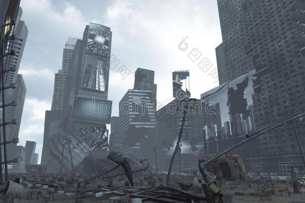末日毁灭时代广场纽约曼哈顿。 三维渲染