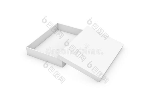 三维渲染一个非常苗条的长方形盒子，盖子不均匀地躺在上面，所有的白色在侧面。