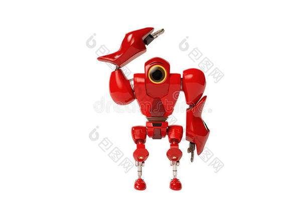 一个红色机器人在敬礼