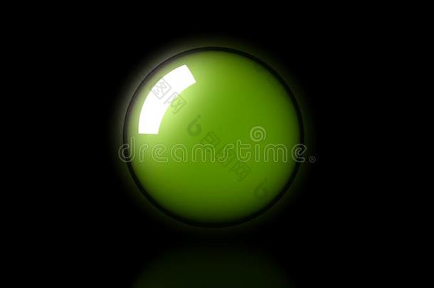 大绿色霓虹灯玻璃球体的三维渲染与透明玻璃