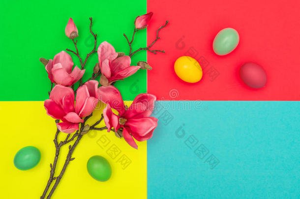 复活节彩蛋，玉兰花，春花装饰
