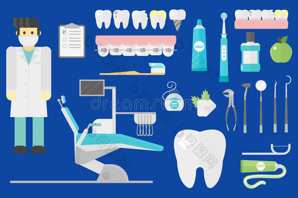 平面保健牙医符号研究医疗工具保健系统概念和医疗器械卫生