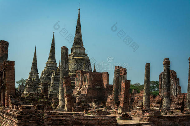 大城府，泰国大城府历史公园的遗迹和古董