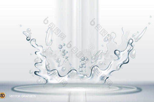 数字矢量水滴背景与气泡和光波。 准备好产品放置和信息，海报