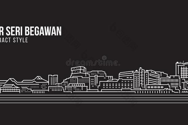 城市景观建筑线艺术矢量插画设计-班达尔斯里巴加湾市