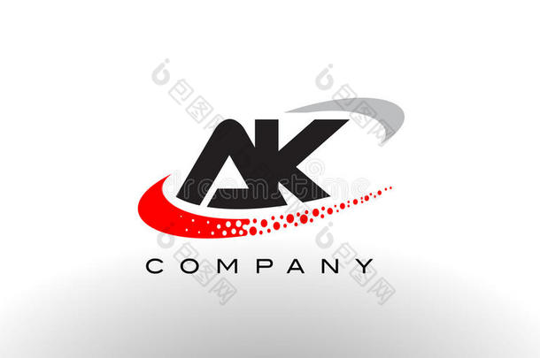 ak现代字母标志设计，带红色虚线swoosh标志