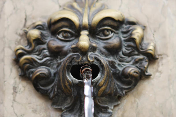 青铜面具-喷泉装饰在威尼斯，里尔托桥