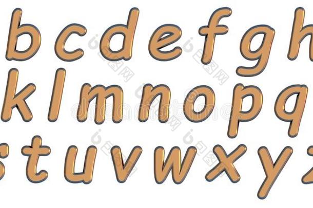 英文字母在黄金小写字母，自定义3D字体变体。