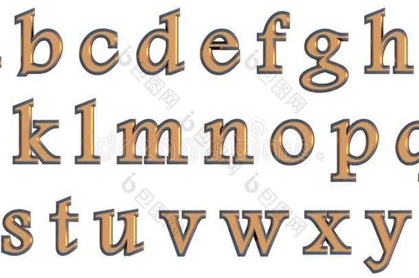 英文字母在黄金<strong>小写字母</strong>，自定义3D字体变体。