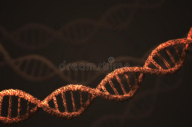 黑色背景上的DNA双螺旋分子。 三维渲染插图
