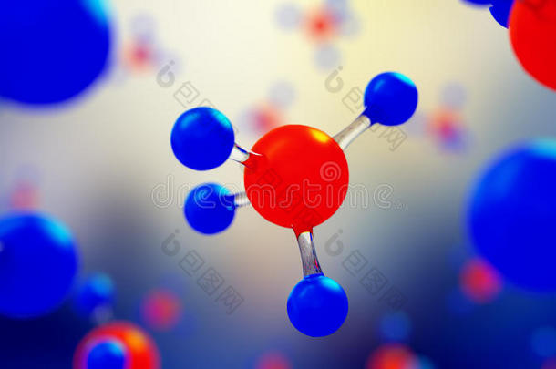 分子模型的三维图示。 分子和原子的科学背景。