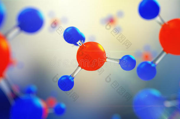 分子模型的三维图示。 分子和原子的科学背景。