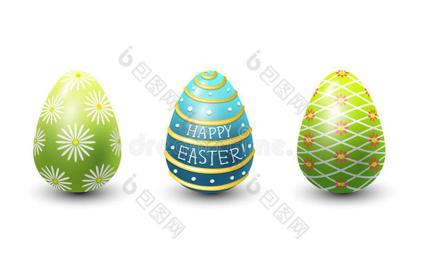复活节彩蛋涂上弹簧图案矢量插图。