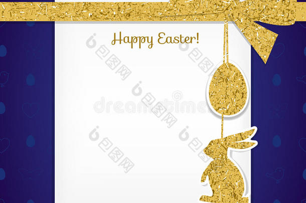 复活节背景与金色丝带和无缝图案