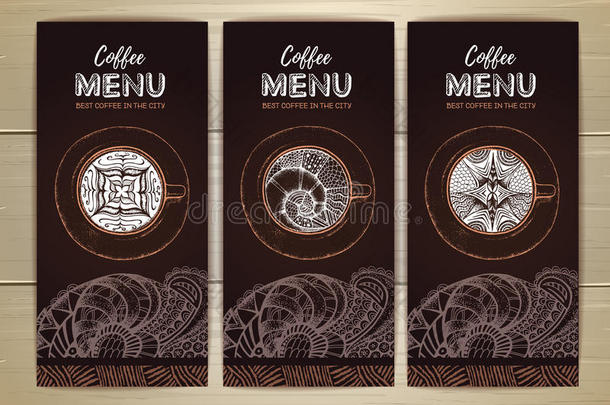 <strong>咖啡菜单</strong>设计。 咖啡或茶的装饰草图