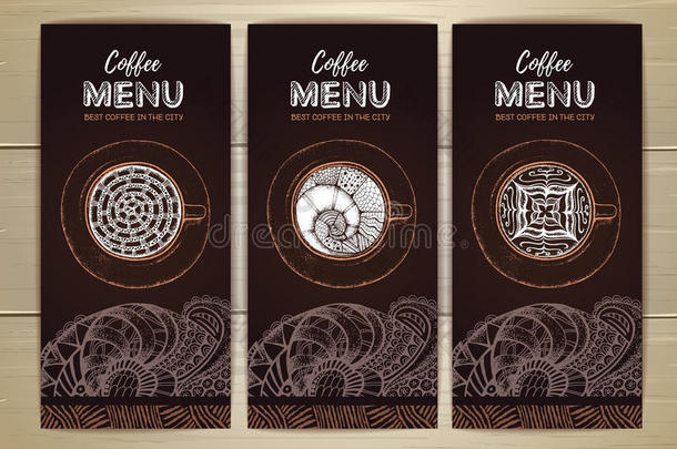 <strong>咖啡菜单</strong>设计。 咖啡或茶的装饰草图