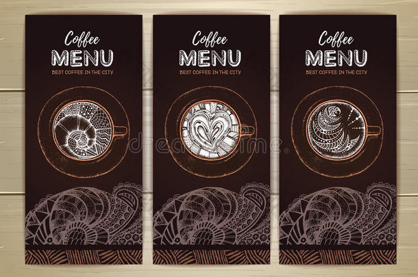 咖啡菜单设计。 咖啡或茶的装饰草图