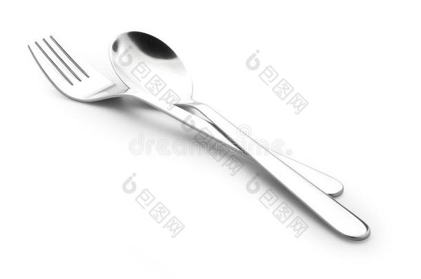 叉子和<strong>勺子</strong>放在白色上