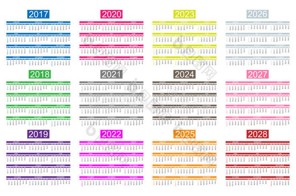 <strong>英语日历</strong>为2017年至2028年特大系列十二年<strong>日历</strong>