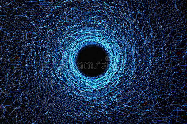 宇宙虫洞，空间旅行概念，漏斗形隧道，可以连接一个宇宙和另一个宇宙。 三维渲染