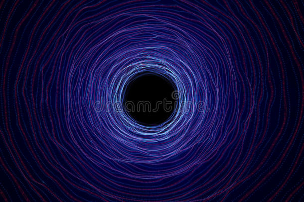 抽象速度隧道在空间、虫洞或黑洞中翘曲，克服宇宙中临时空间的场景。 3D