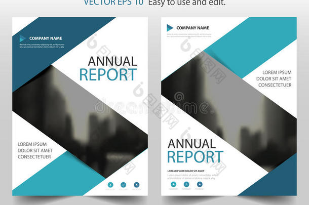 蓝色三角小册子年度报告传单模板设计，<strong>书籍封面</strong>布局设计，抽象业务演示